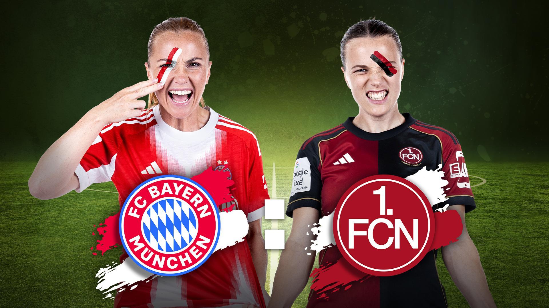 Werbegrafik mit Spielerinnen des FC BAyern München und dem 1. FC Nürnberg